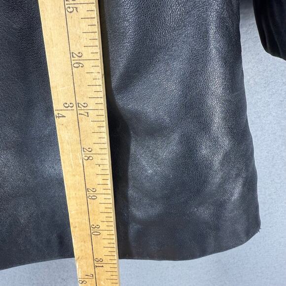 Worthington Leather Parka Women's L Black Lamb Skin Dyed Fox Fur Trim Hood EUC - Picture 12 of 14